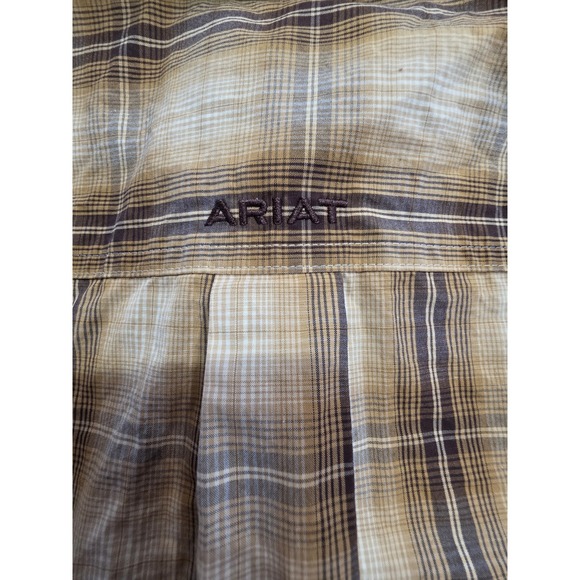 Ariat Pro Series Button Down Long Sleeve Brown Plaid Mens XL tall  Shirt Retro - Picture 3 of 7